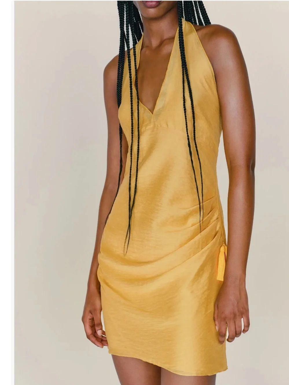 Reformation Halter Reformation X Camille Rowe Lolo Dress in Honey Mustard 4 nwot